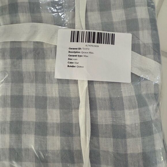 Quince European Linen Gingham Euro Sham NWT Blue - Picture 4 of 5